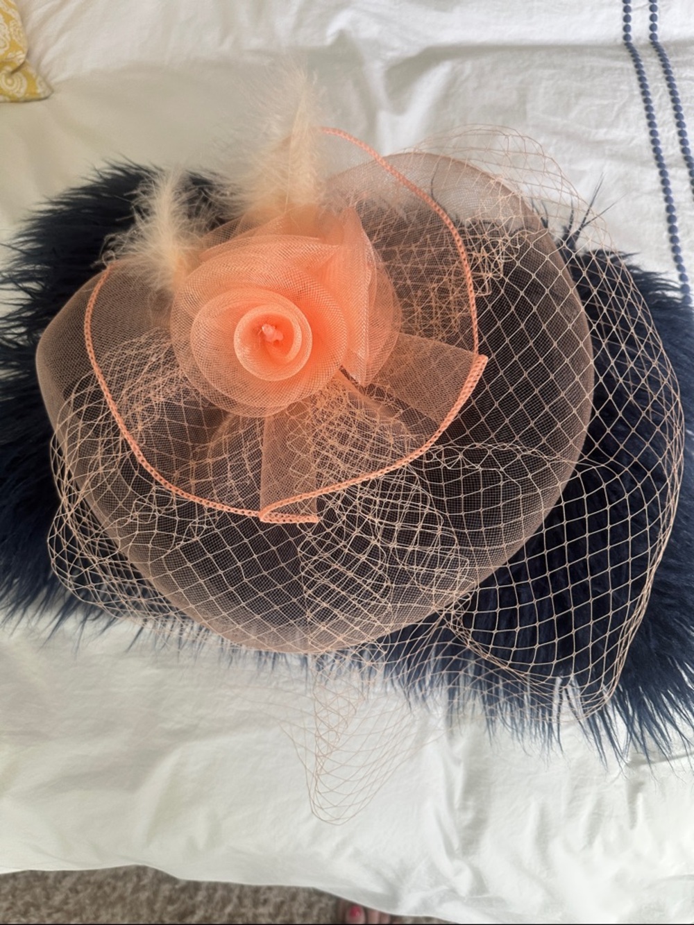 Peach Floral Mesh Fascinator Hat with Veil